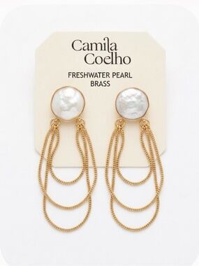 NWT ⚜️🤍⚜️ CAMILA COELHO Freshwater Pearl and Brass Dangle Earrings